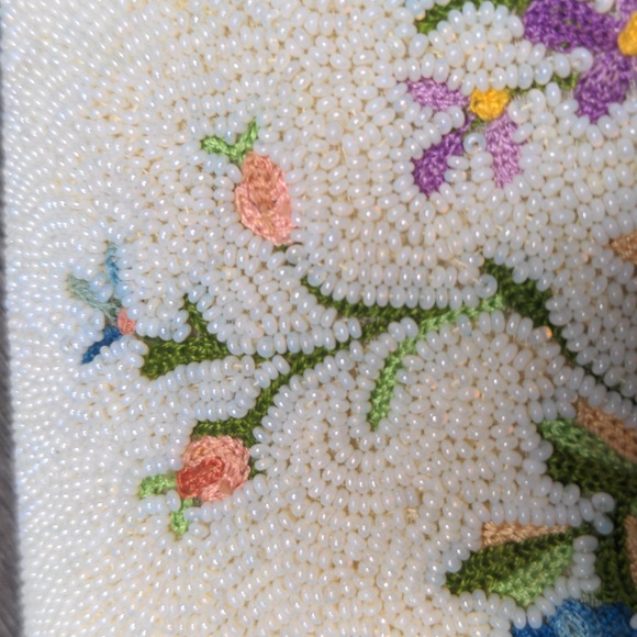 Vintage 50s Spritzer & Fuhrmann Ivory Glass Beaded Wallet Floral Wedding Bridal - Picture 14 of 17